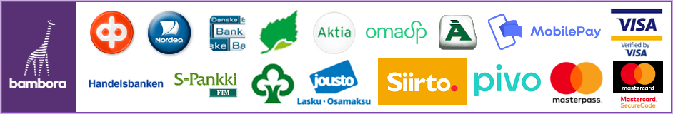 Luonnonmateriaalikorut 4 Verkkokaupassamme voit maksaa kaikkien verkkopankkien tunnuksilla, sekä yleisimmillä maksukorteilla.